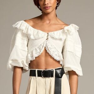 NWT Farm Rio Eyelet Lace Puff Sleeve Crop Top